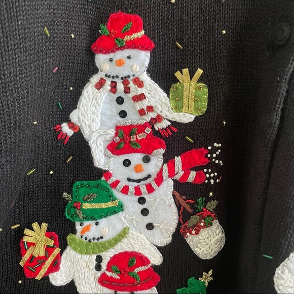 Vintage Snowman Christmas Cardigan Sweater M - Picture 6 of 15